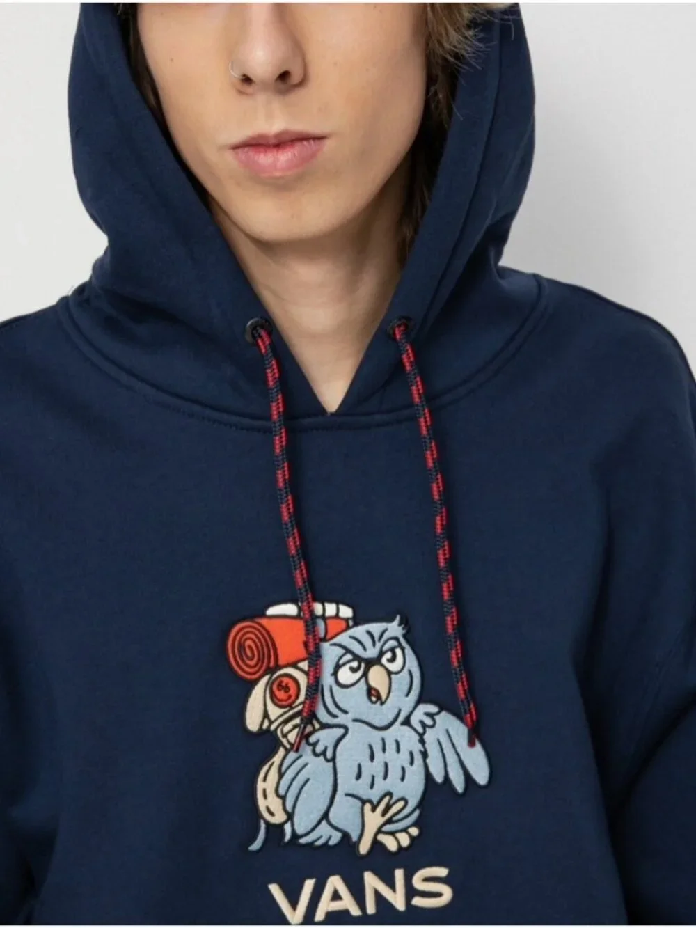 VANS Off The Wall Men's Owl Graphic Navy Blue Pullover Hoodie Small